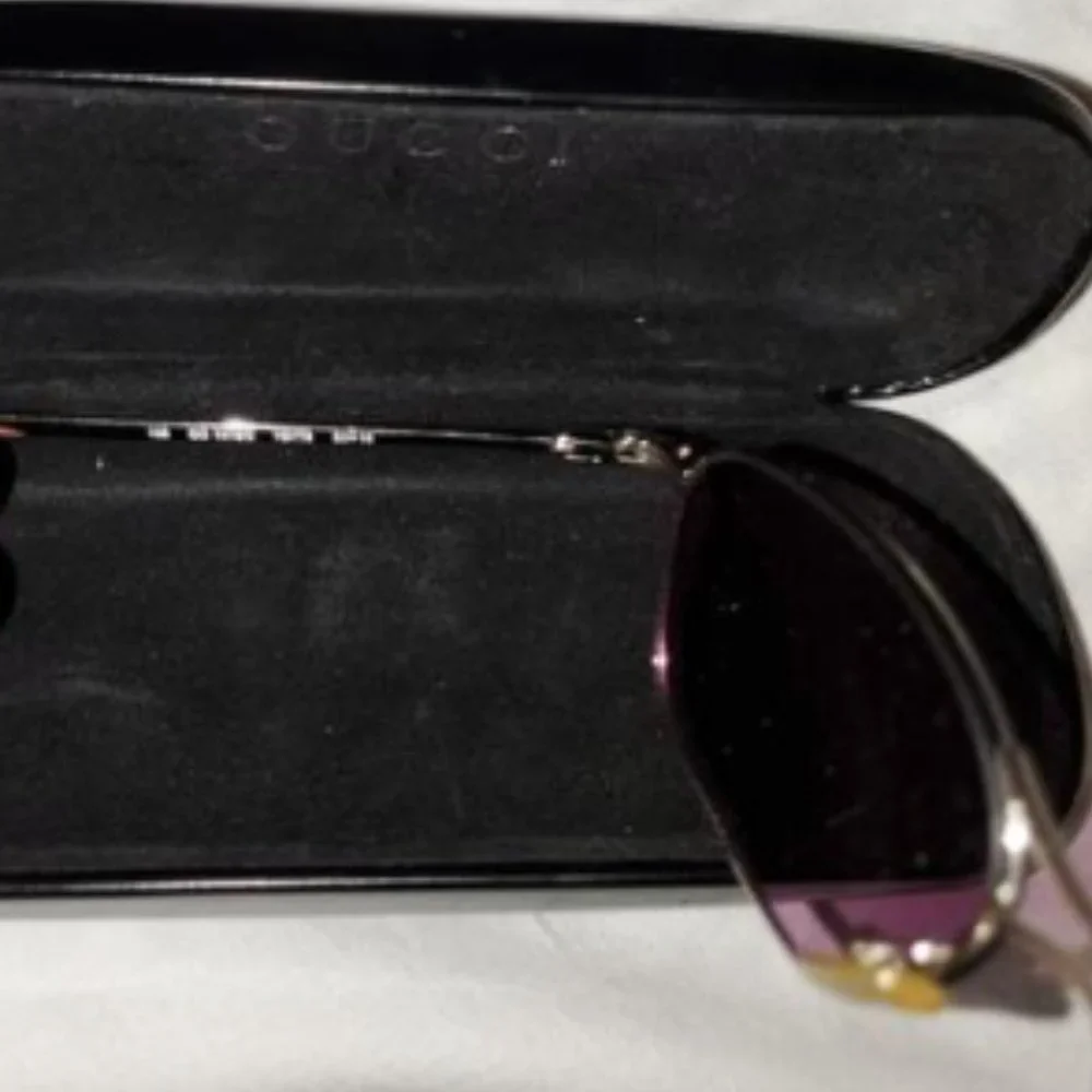 Gucci Men's Black Frame Sunglasses with Purple Lenses